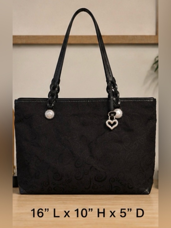 Brighton Handbags - Brighton Black Canvas Leather Trim Tote Bag w/ Charm
